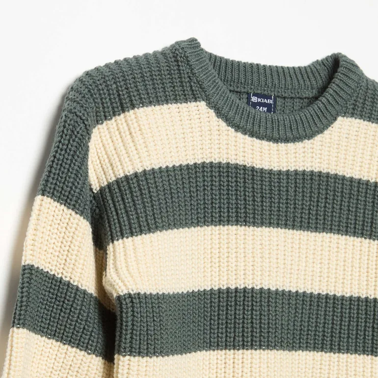Striped sweater with shoulder buttons GREEN - 2