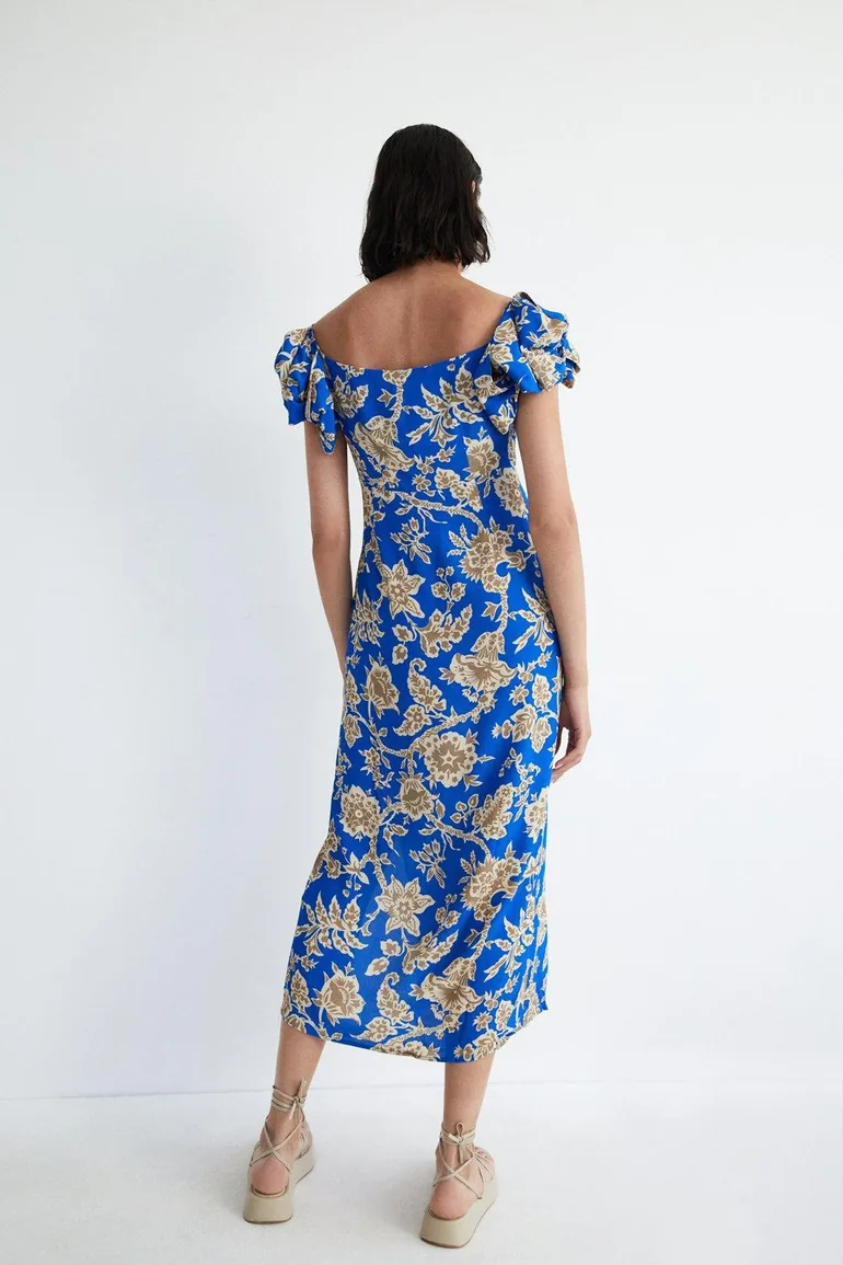 Floral Print Square Neck Midi Dress - 2