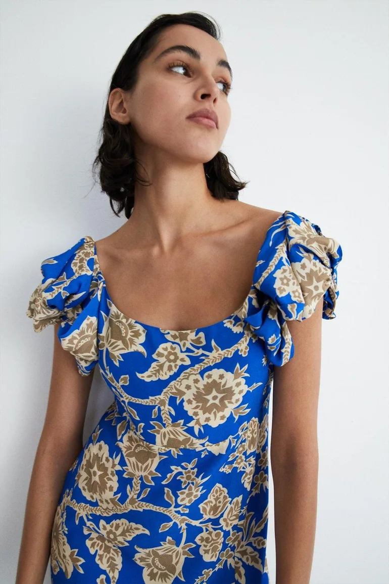 Floral Print Square Neck Midi Dress - 1