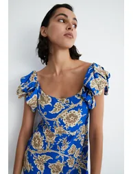 Floral Print Square Neck Midi Dress - 1