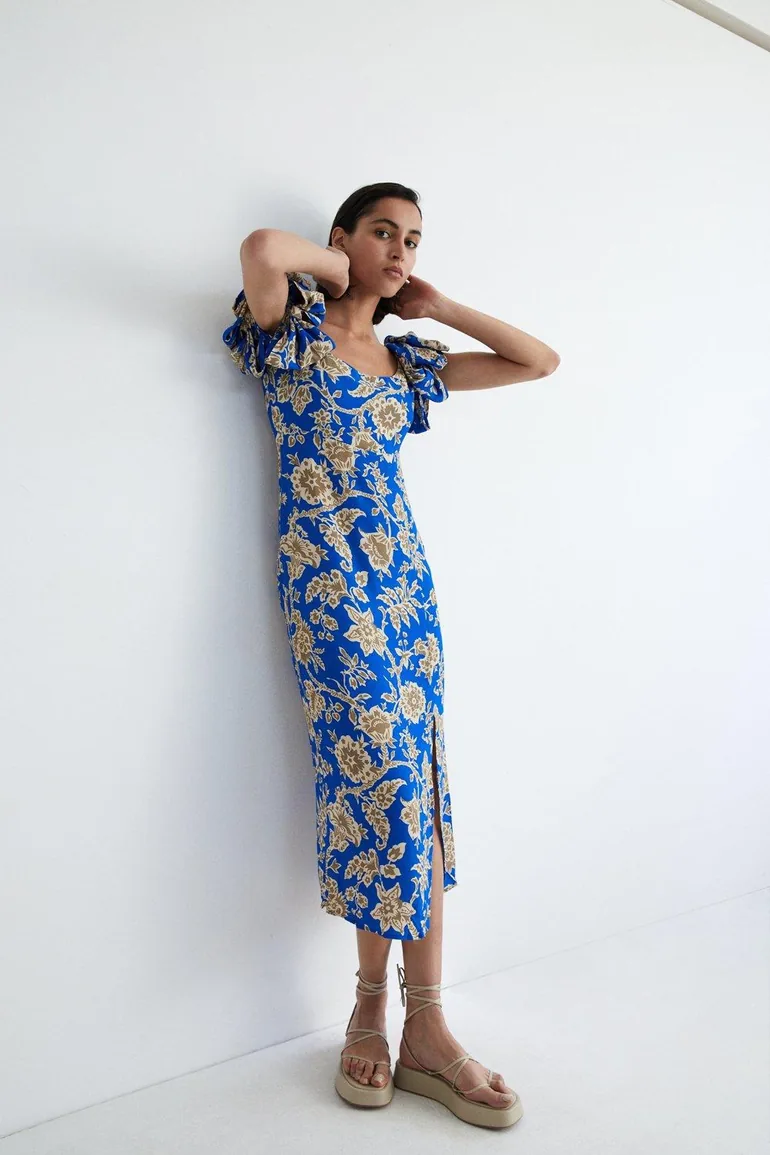Floral Print Square Neck Midi Dress