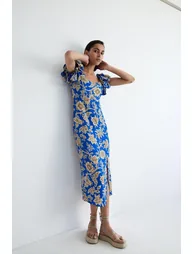 Floral Print Square Neck Midi Dress