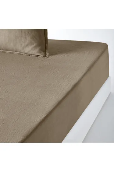 شرشف سرير كتان مغسول بحواف مطاطية ارتفاع 35 سم
