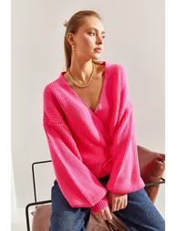 Women's Thessaloniki Braided Tie Detail Balloon Sleeve Knitwear Cardigan - 1