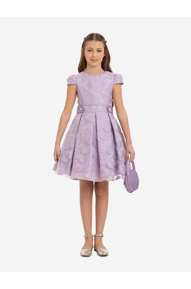Dress & Fleur Girls Stylish Dress with Matching Bag in Purple