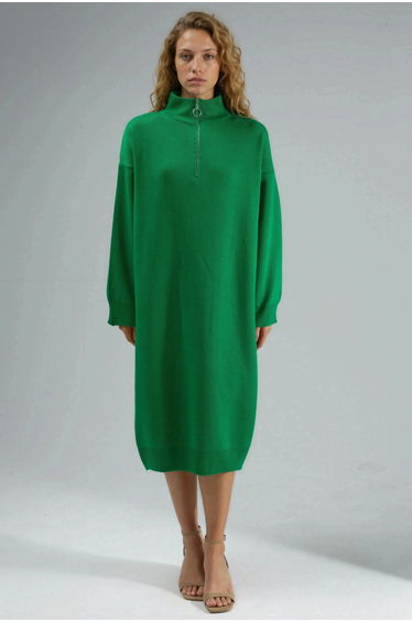 MY FASHION Ribbed Knit Midi Dress with Zipper Collar