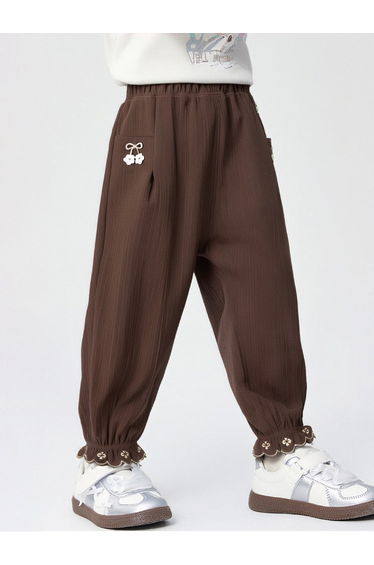 Girls' Textured Pants With Lace Hem
