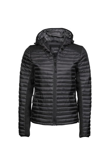 Tee Jays Womens/Ladies Crossover Hooded Padded Outdoor Jacket - Black/Black Melange