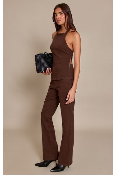 Brown Tie Back Denim Top