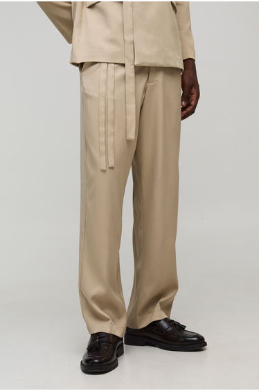 Relaxed Fit Tie Waistband Tailored Trouser