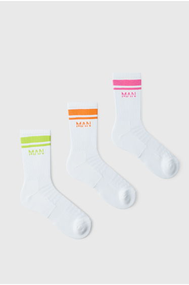 Man Active Gym Crew Sock 3 Pack - white