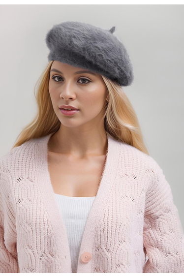 Pure Color Ultra-Soft Fuzzy Beret in Smoke