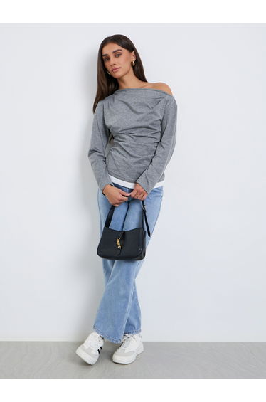 Women Grey Off-Shoulder Long Sleeve Top