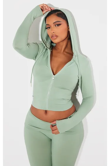 Shape Sage Green Sculpted Zip Through Hoodie