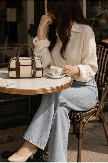 Mini Hand & Shoulder Bag – Canvas Texture, Stylish Lock Detail, Daily and Special Use