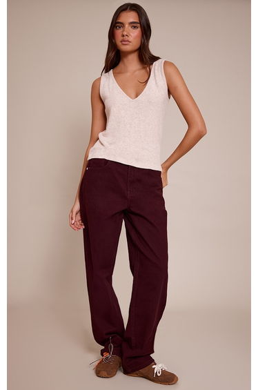 Sand Soft Knit V Neck Slouchy Vest Top
