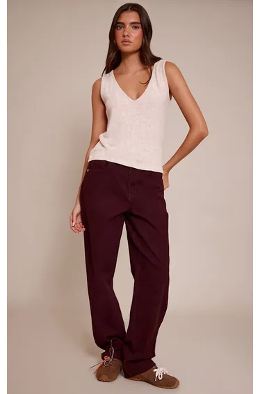 Sand Soft Knit V Neck Slouchy Vest Top