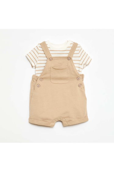 2-Piece T-Shirt + Short Overalls Set BEIGE