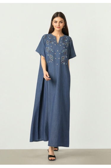Beaded Denim Kaftan