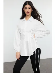 Ecru Belt Connection Detailed Woven Shirt - 1