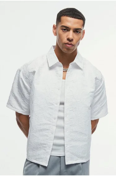 Oversized Abstract Jacquard Boxy Shirt - white