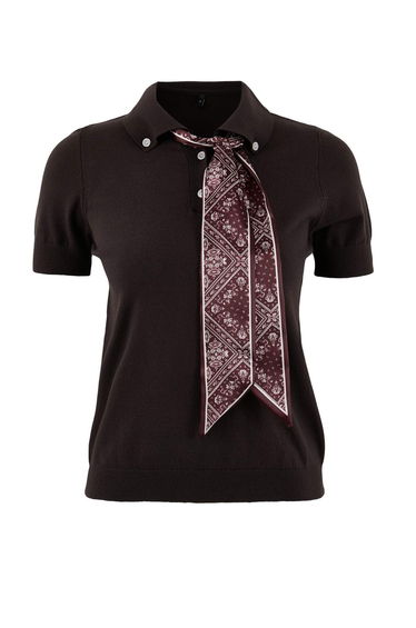 Brown Scarf Detailed Premium Yarn/ Special Yarn Knitwear Blouse