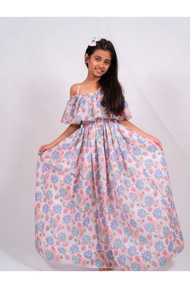 Printed A-Line Off Shoulder Maxi Dress