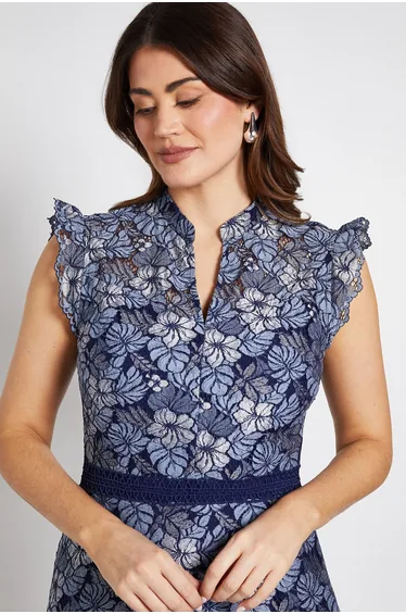 Lace Ruffle Sleeve Midi Dress