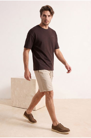 Brown Oversize/Wide Cut Slogan Printed 100% Cotton T-Shirt