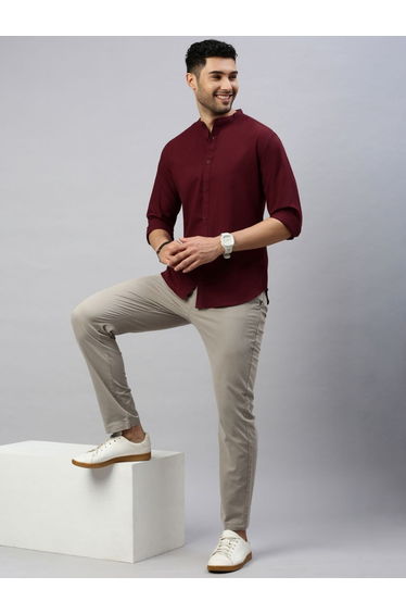 Mandarin Collar Long Sleeve Slim Fit Shirt