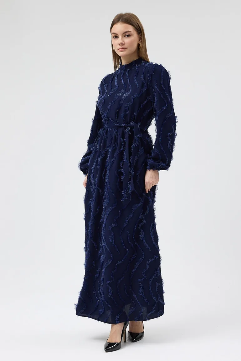 Miori Textured Dress - Navy Blue - 3