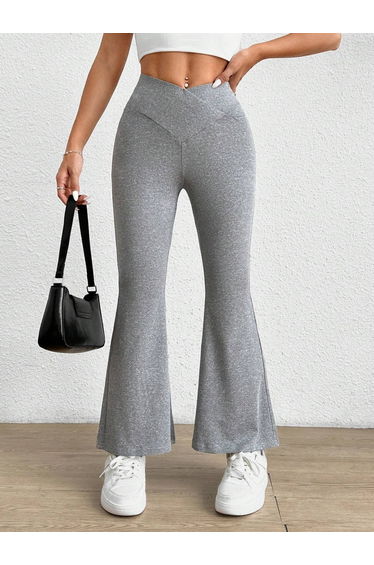 Solid High Waist Flared Pants