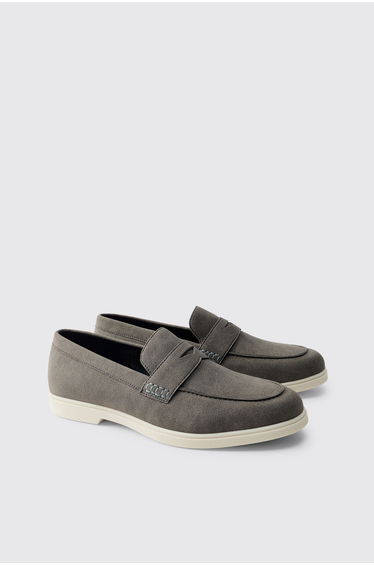 Casual Faux Suede Penny Loafer - charcoal