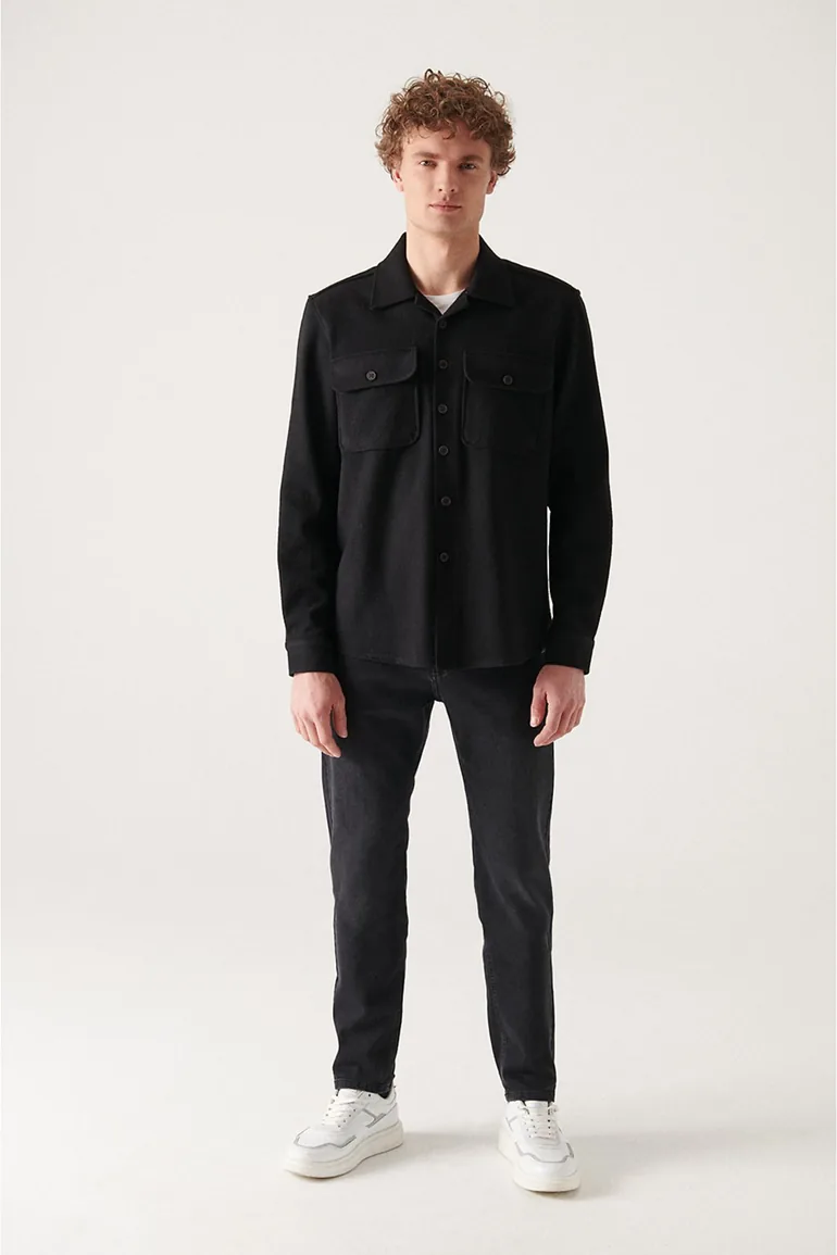 Men's Black Cotton Lightweight Comfort Fit Casual Cut Jacket Coat