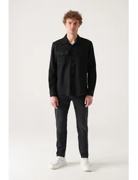 Men's Black Cotton Lightweight Comfort Fit Casual Cut Jacket Coat