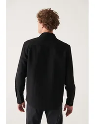 Men's Black Cotton Lightweight Comfort Fit Casual Cut Jacket Coat - 3