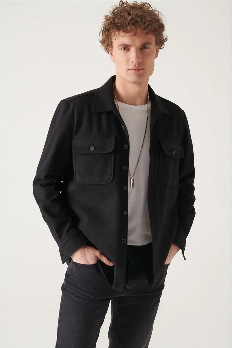 Men's Black Cotton Lightweight Comfort Fit Casual Cut Jacket Coat - 4