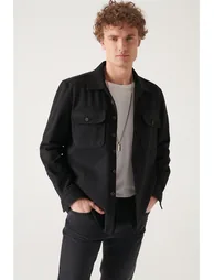Men's Black Cotton Lightweight Comfort Fit Casual Cut Jacket Coat - 4