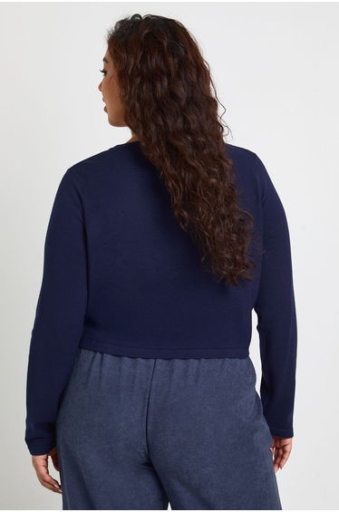 Plus Long Sleeve Knit Rib Top - navy product thumbnail 3