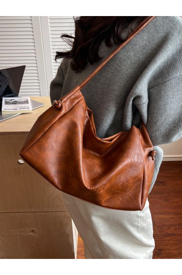 Brown Faux Leather Shoulder Bag