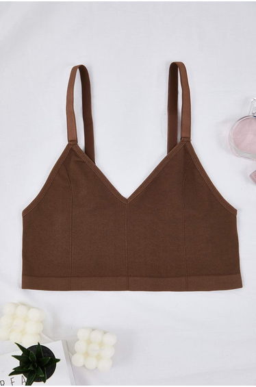 Brown seamless/seamless unlined flexible bralette knitted plus size bra
