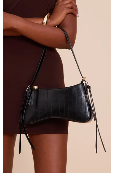 حقيبة كتف مزينة بالخرز لون أسود