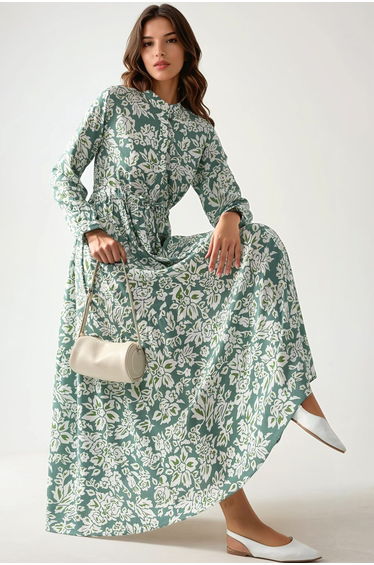 Printed Maxi Dress with Shirt Collar
