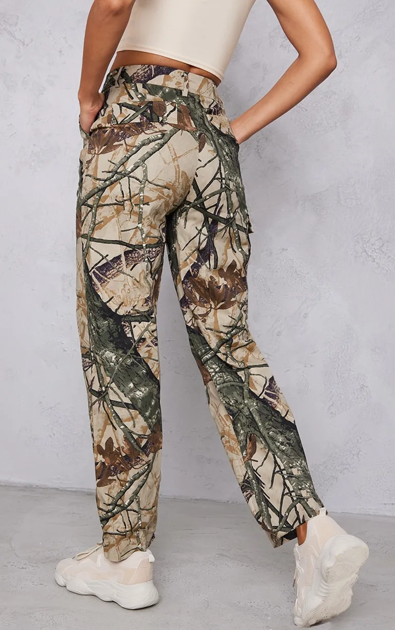 Khaki Abstract Camo Wide Leg Cargo Trousers - 2