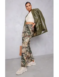 Khaki Abstract Camo Wide Leg Cargo Trousers