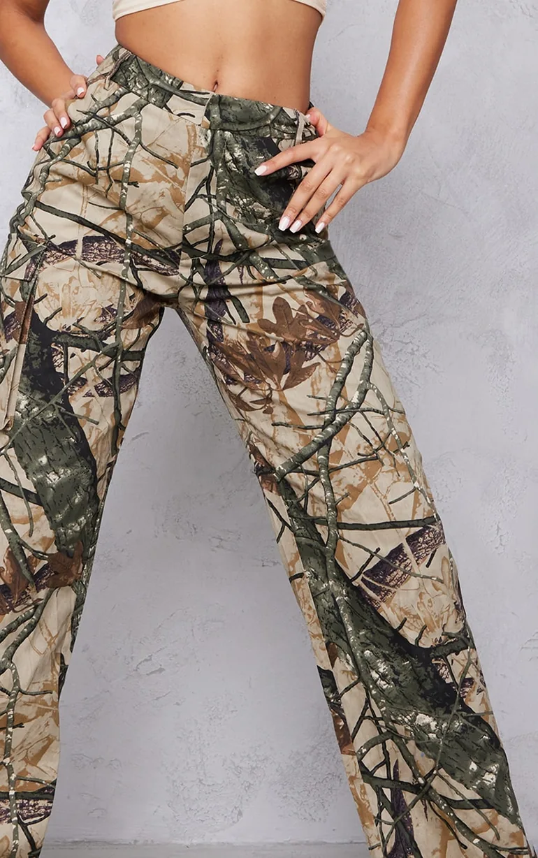Khaki Abstract Camo Wide Leg Cargo Trousers - 3