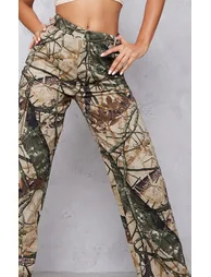 Khaki Abstract Camo Wide Leg Cargo Trousers - 3