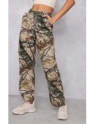 Khaki Abstract Camo Wide Leg Cargo Trousers - 1
