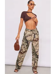 Khaki Abstract Camo Wide Leg Cargo Trousers - 5
