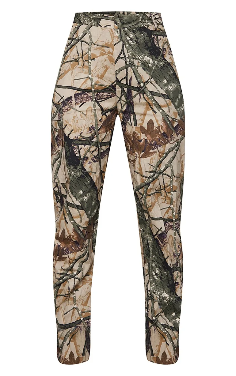 Khaki Abstract Camo Wide Leg Cargo Trousers - 4